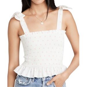 PEIXOTO • White & Pink Michi Top Pinky’s Up Dots Top